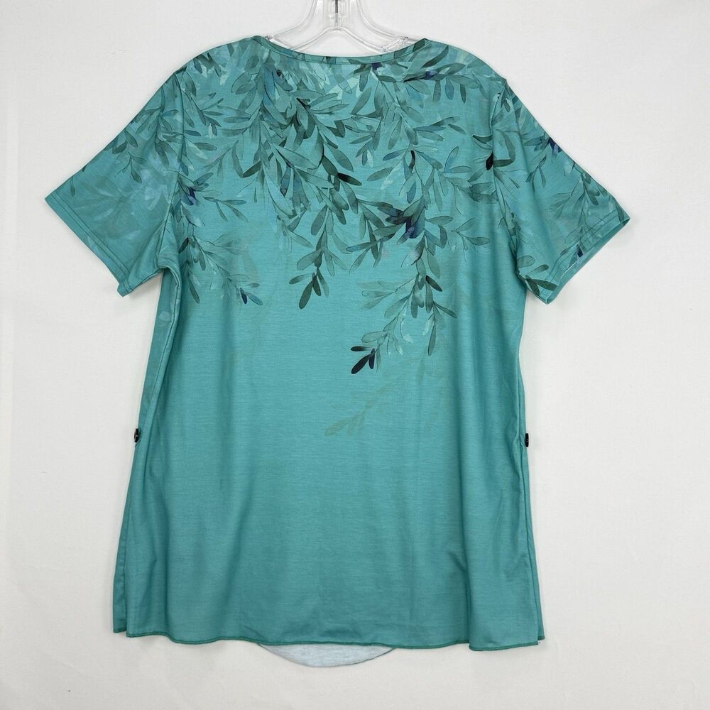 Just Fashion Women’s Large Green Summer Tops Round Neck Side Buttons - Picture 3 of 11